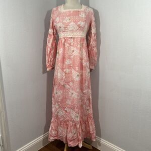 Vtg Peggy Barker Maxi Dress Womens 6 Flora Modest Cottage Core Prairie